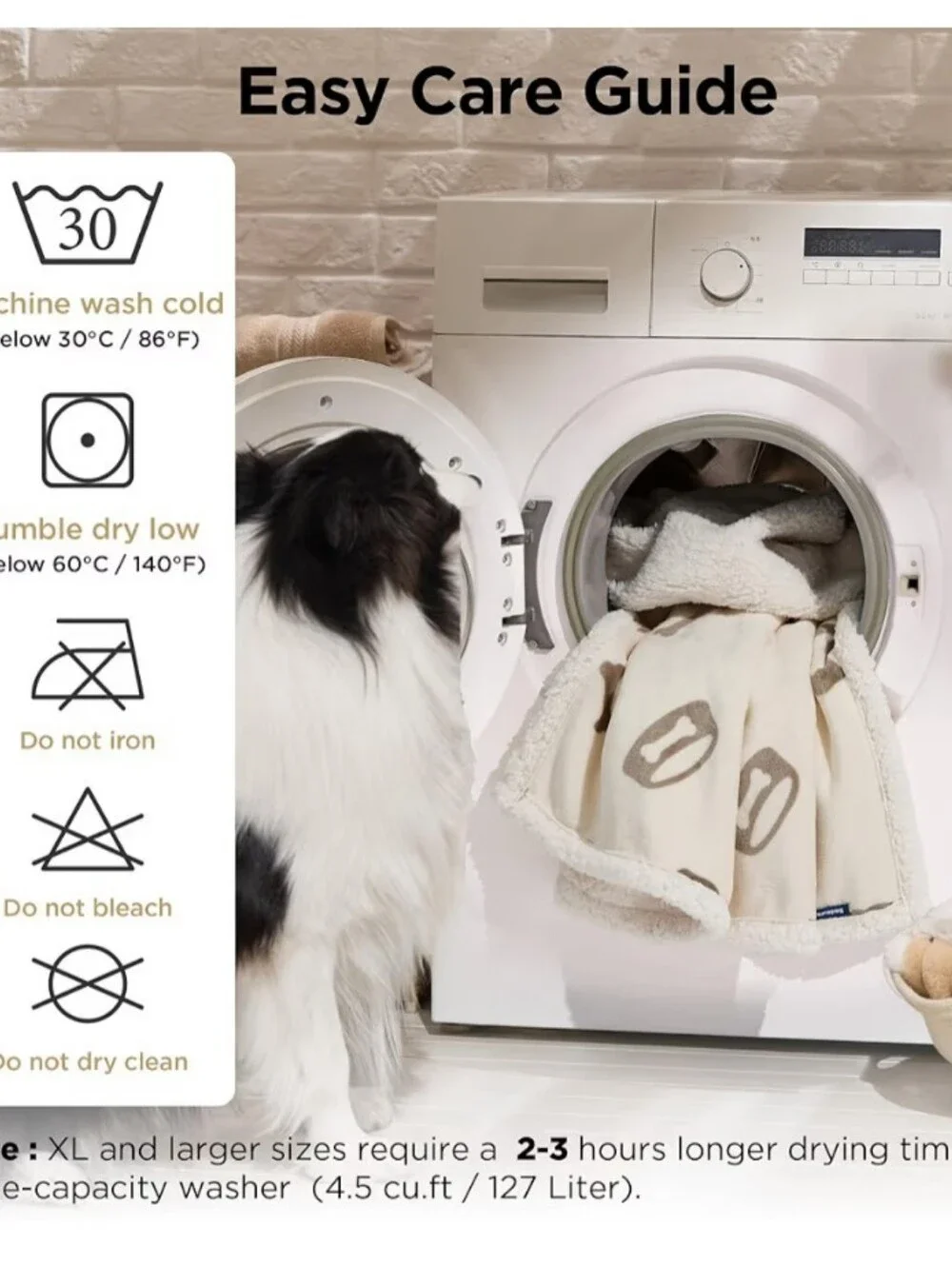 Bedsure Cream Sherpa Dog Waterproof Blanket with Bone Print